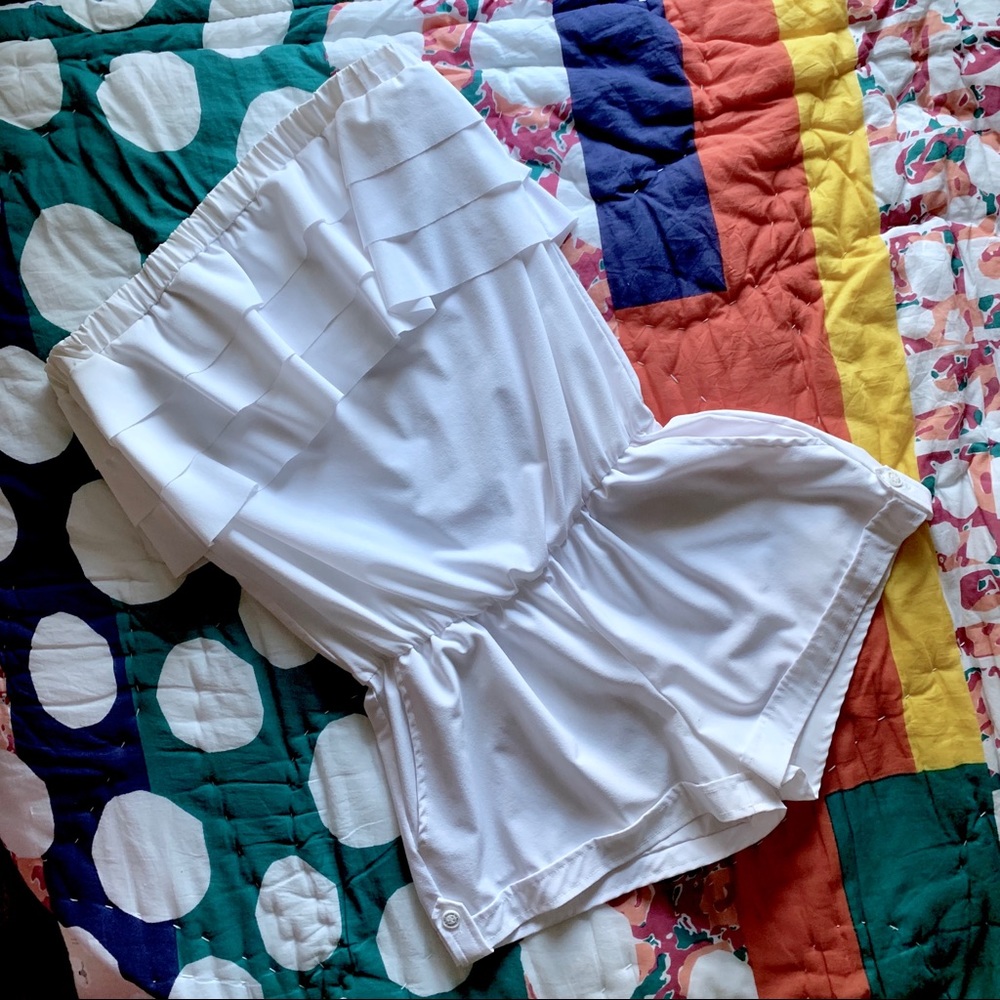 G by Guess White Tiered Ruffle Romper